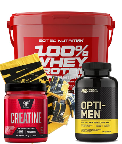 PROMO STACK SCITEC WHEY 4 kg + OPTI MEN  + CREATINE + TOWEL